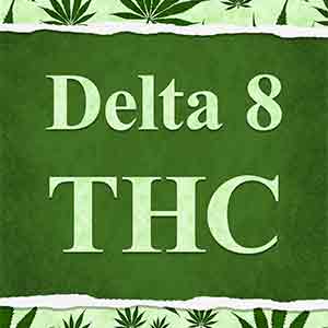 Delta 8 THC sign with cannabis leaves for your weed business sales 3D Illustration